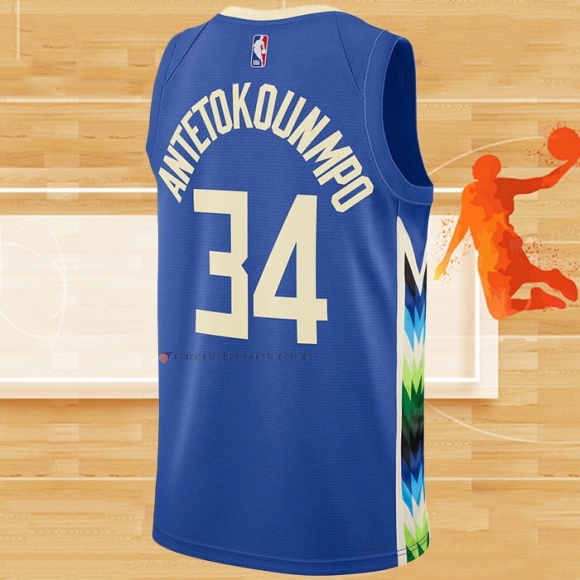 Camiseta Milwaukee Bucks Giannis Antetokounmpo NO 34 Ciudad 2022-23 Azul