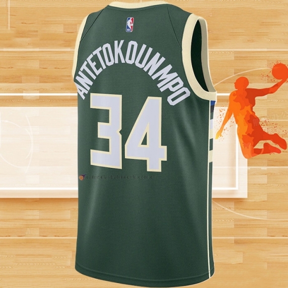 Camiseta Milwaukee Bucks Giannis Antetokounmpo NO 34 Icon 2020-21 Verde