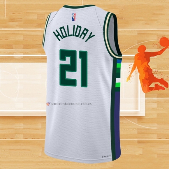 Camiseta Milwaukee Bucks Jrue Holiday NO 21 Ciudad 2021-22 Blanco