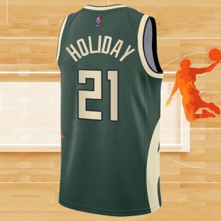 Camiseta Milwaukee Bucks Jrue Holiday NO 21 Earned 2020-21 Verde