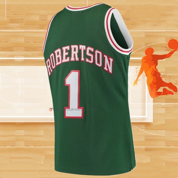 Camiseta Milwaukee Bucks Oscar Robertson NO 1 Mitchell & Ness 1971-72 Verde