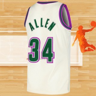 Camiseta Milwaukee Bucks Ray Allen NO 34 Mitchell & Ness Chainstitch Crema