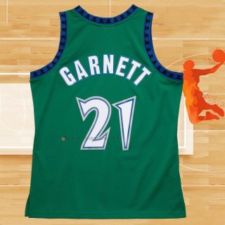 Camiseta Minnesota Timberwolves Kevin Garnett NO 21 Hardwood Classics Throwback 1997-98 Verde