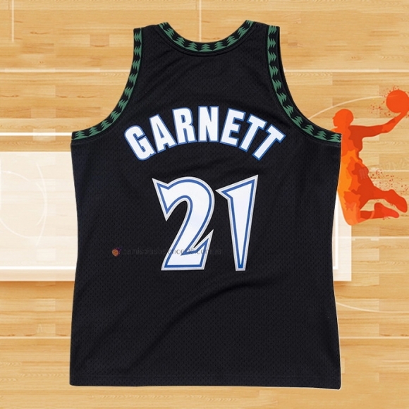 Camiseta Minnesota Timberwolves Kevin Garnett NO 21 Hardwood Classics Throwback Negro