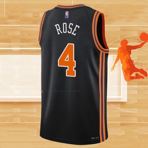 Camiseta New York Knicks Derrick Rose NO 4 Ciudad 2021-22 Negro