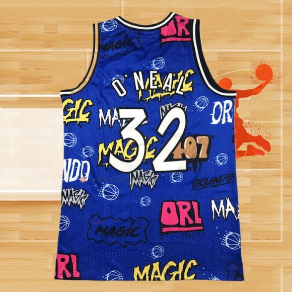 Camiseta Orlando Magic Shaquille O'Neal NO 32 Slap Sticker Mitchell & Ness 1994-95 Azul