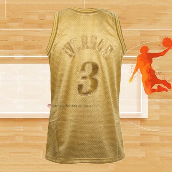 Camiseta Philadelphia 76ers Allen Iverson NO 3 Mitchell & Ness 2000-01 Oro