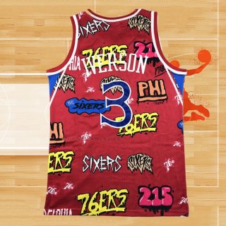 Camiseta Philadelphia 76ers Allen Iverson NO 3 Slap Sticker Mitchell & Ness 1996-97 Rojo