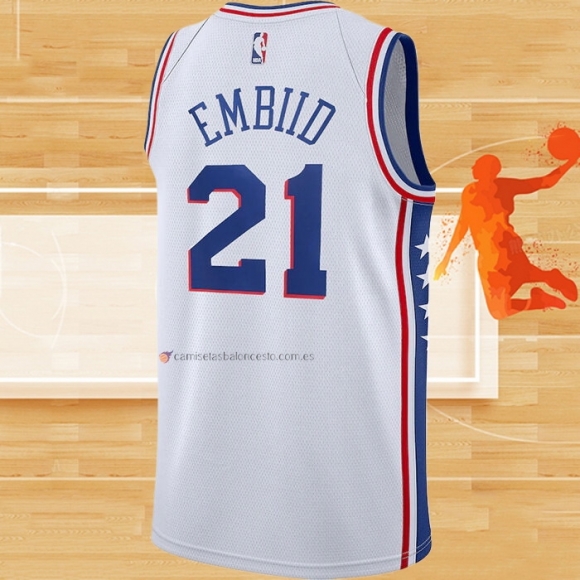 Camiseta Philadelphia 76ers Joel Embiid NO 21 Association Blanco