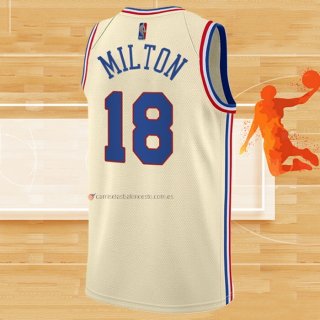 Camiseta Philadelphia 76ers Shake Milton NO 18 Earned 2020-21 Crema