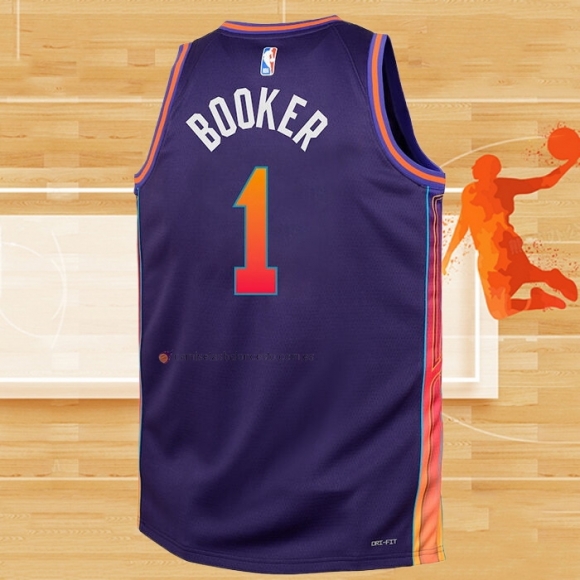 Camiseta Nino Phoenix Suns Devin Booker NO 1 Ciudad 2023-24 Violeta