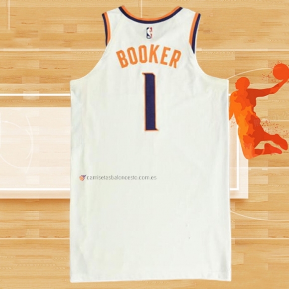 Camiseta Phoenix Suns Devin Booker NO 1 Association Autentico 2021 Blanco