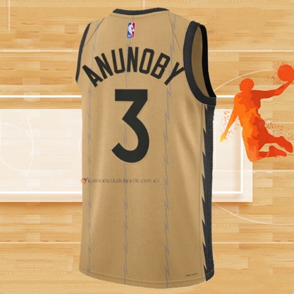 Camiseta Toronto Raptors OG Anunoby NO 3 Ciudad 2023-24 Oro