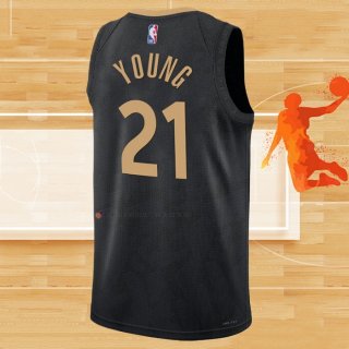 Camiseta Toronto Raptors Thaddeus Young NO 21 Ciudad 2022-23 Negro