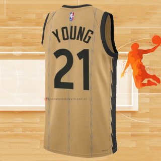 Camiseta Toronto Raptors Thaddeus Young NO 21 Ciudad 2023-24 Oro