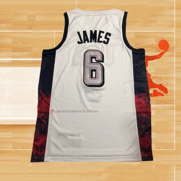 Camiseta USA 2024 LeBron James NO 6 Blanco