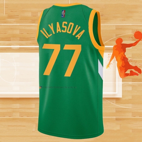 Camiseta Utah Jazz Ersan Ilyasova NO 77 Earned 2020-21 Verde