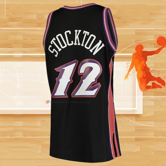 Camiseta Utah Jazz John Stockton NO 12 Hardwood Classics 1998-99 Negro