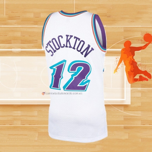 Camiseta Utah Jazz John Stockton NO 12 Hardwood Classics Throwback Blanco