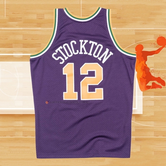 Camiseta Utah Jazz John Stockton NO 12 Mitchell & Ness 1991-92 Violeta