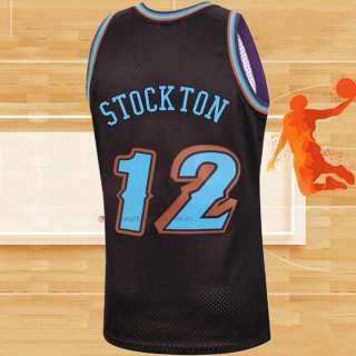 Camiseta Utah Jazz John Stockton NO 12 Mitchell & Ness 1996-97 Negro