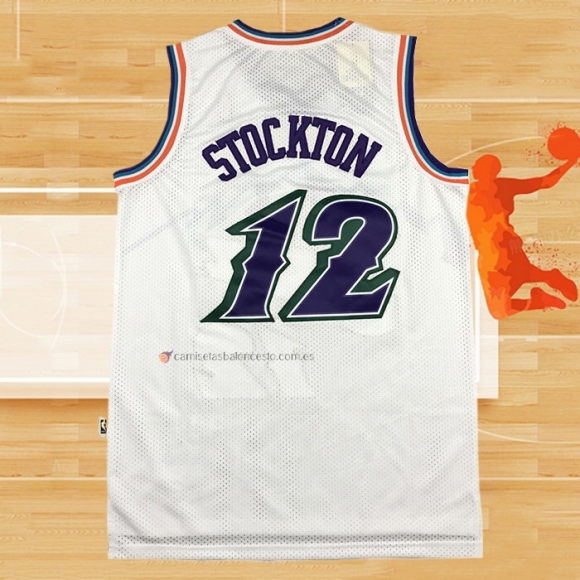 Camiseta Utah Jazz John Stockton NO 12 Retro Blanco