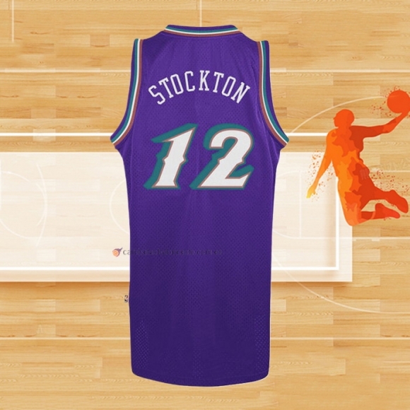 Camiseta Utah Jazz John Stockton NO 12 Retro Violeta