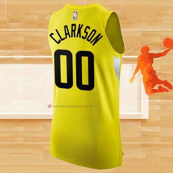 Camiseta Utah Jazz Jordan Clarkson NO 00 Icon Autentico 2022-23 Amarillo