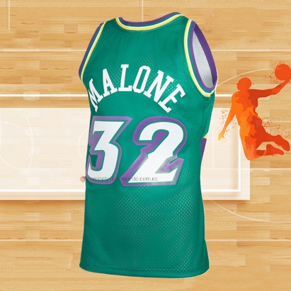 Camiseta Utah Jazz Karl Malone NO 32 Mitchell & Ness 1996-97 Verde